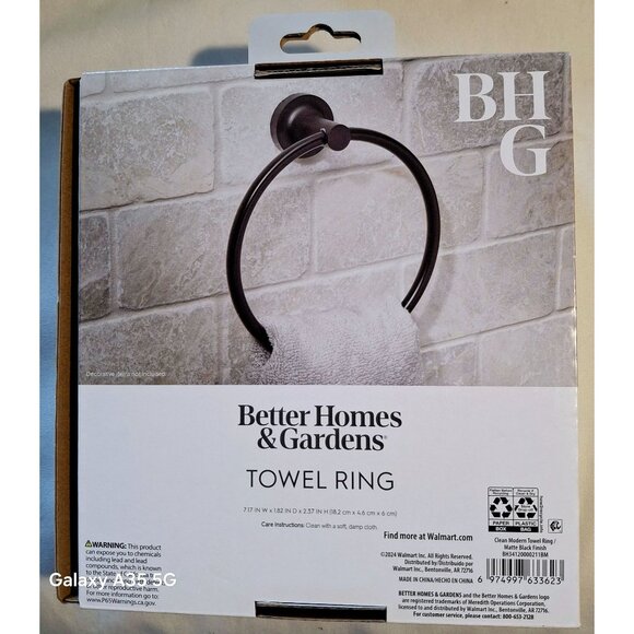 Better Homes & Gardens Clean Modern Towel Ring With Matte Black Finish Rust Resi - Picture 3 of 3